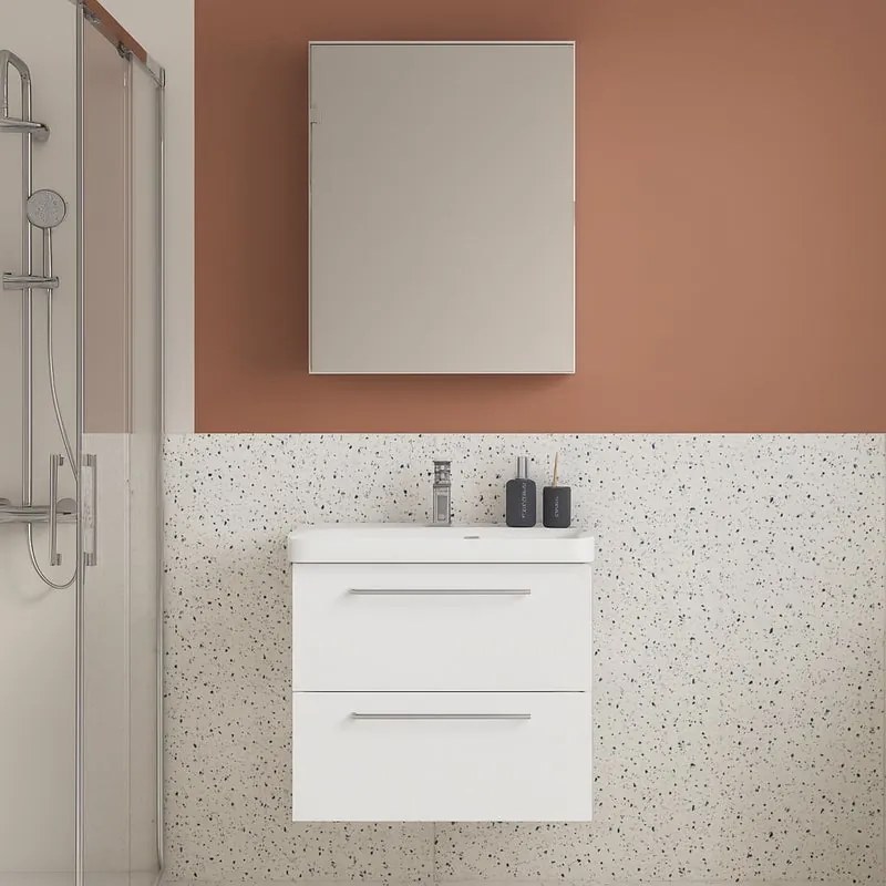 Mobile da bagno sospeso sotto lavabo L 60 x H 58 x P 33 cm bianco laminato lucido, 2 cassetti SENSEA Remix