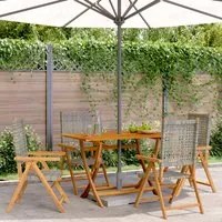 Sedie Giardino Reclinabili 4pz Grigie Polyrattan Legno Massello 3214523