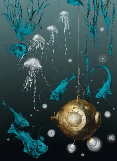 Edmond Petit Carta da parati Nautilus/ Méduses/ Nénuphars - Noir - Nautilus droit - Noir
