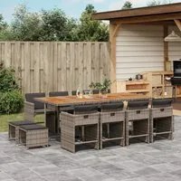 Set da Pranzo da Giardino 13pz con Cuscini Grigio in Polyrattan 3277933