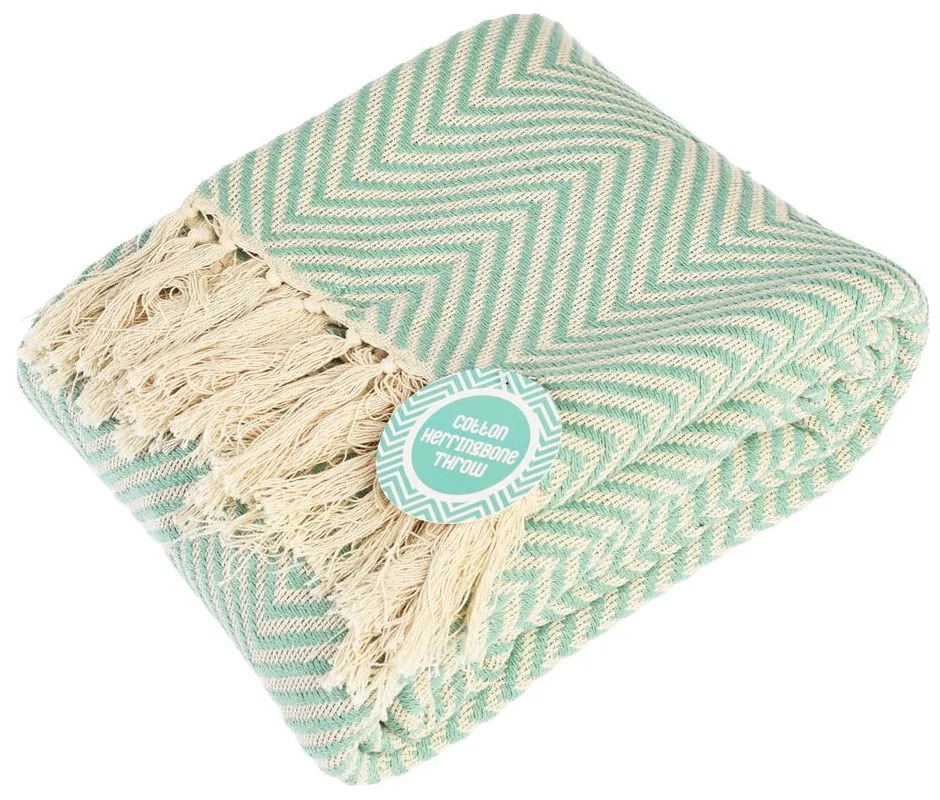 Coperta color menta in cotone 150x235 cm Herringbone – Rex London