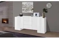 Credenza moderna a 2 ante e 3 cassetti, Made in Italy, Madia da cucina, Buffet di design da soggiorno, cm 210x45h85, Bianco lucido