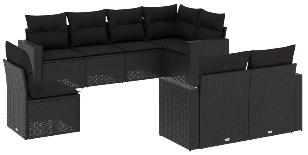 Set divani da giardino con cuscini 8 pz nero in polyrattan