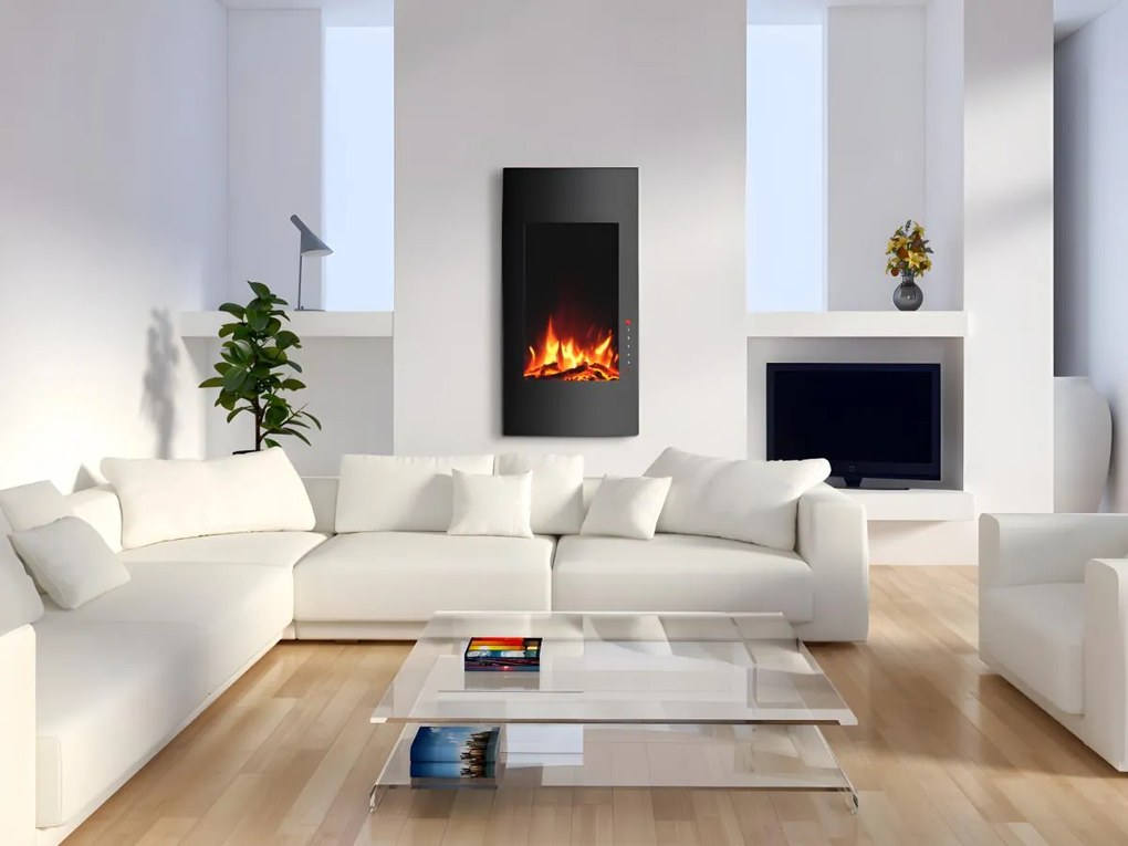 Camino elettrico bombato VULCANO - L41 x P13 x H81 cm - Nero