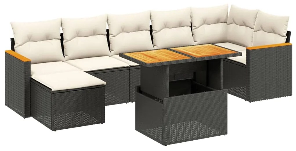 Set divani da giardino con cuscini 8 pz nero in polyrattan
