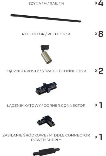 Zuma Line 3582 - Faretto per sistema a binario TUBE 8xGU10/35W/230V nero/oro