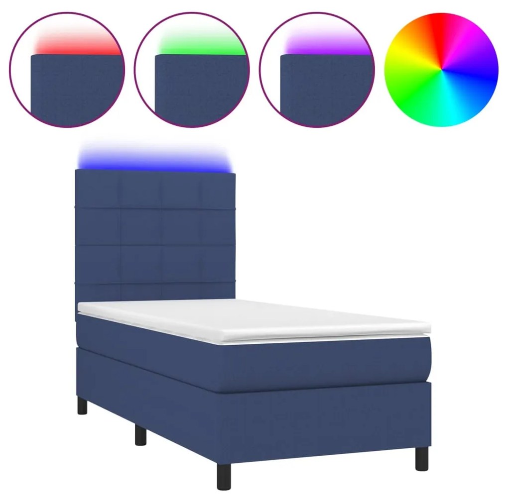 Letto a Molle con Materasso e LED Blu 80x200 cm in Tessuto