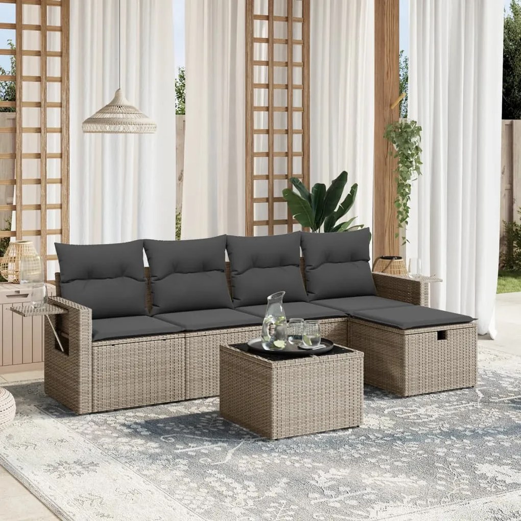 Set Divano da Giardino 6 pz con Cuscini Grigio in Polyrattan