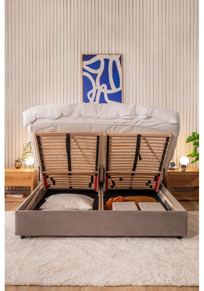 Letto matrimoniale imbottito blu con contenitore con rete inclusa 180x200 cm Myra Bold – Bonami Selection