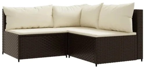 Set Mobili da Giardino 3 pz con Cuscini in Polyrattan Marrone