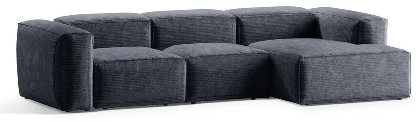 Divano angolare blu polveroso (con penisola a destra/con chaise lounge) con rivestimento in velluto a coste Bergamo – Cosmopolitan Design