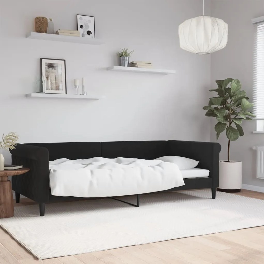 Letto Da Giorno Nero 90x200 Cm İn Velluto /