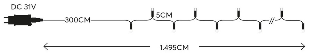 Catenaria Natalizia LED 8 GIOCHI DI LUCE 15m CAVO TRASPARENTE IP44 Luce VIOLA Colore Viola 550 - 570 °K