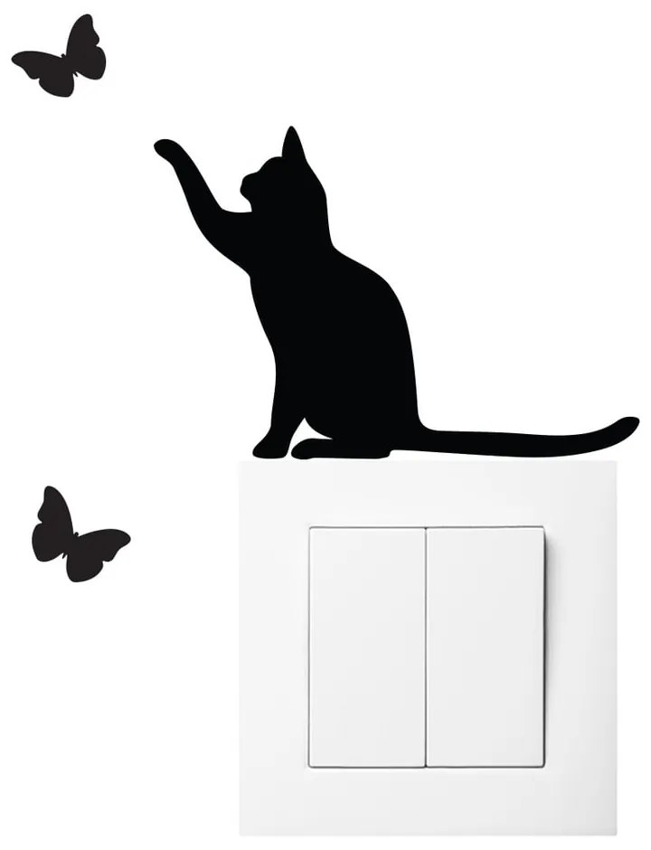 Adesivo nero per interruttore Cat Cat and Butterflies - Ambiance