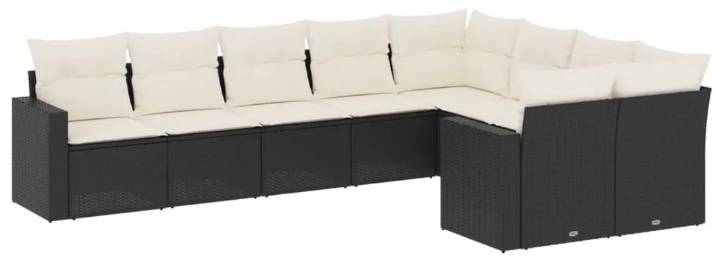 Set divani da giardino 9 pz con cuscini nero in polyrattan