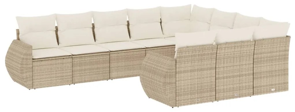 Set divano da giardino 10 pz con cuscini beige in polyrattan