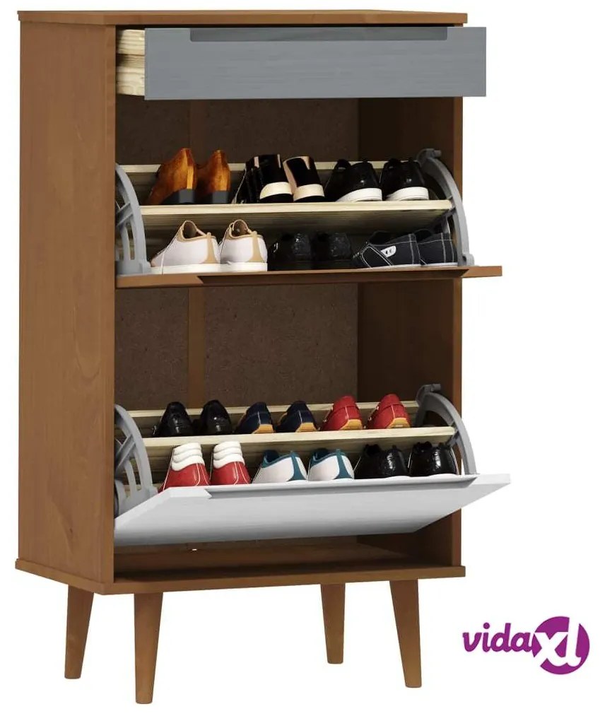 vidaXL Scarpiera MOLDE Marrone 59,5x35x103cm in Legno Massello di Pino