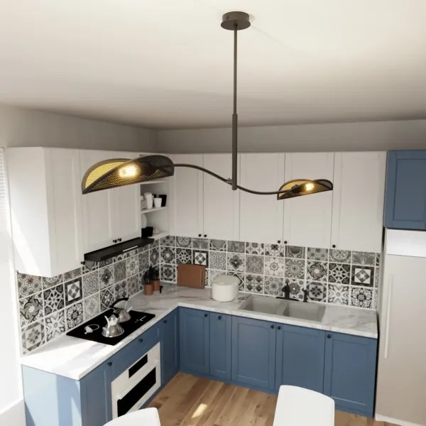 Lampadario a sospensione con supporto rigido LOTUS 2xE14/10W/230V nero/oro