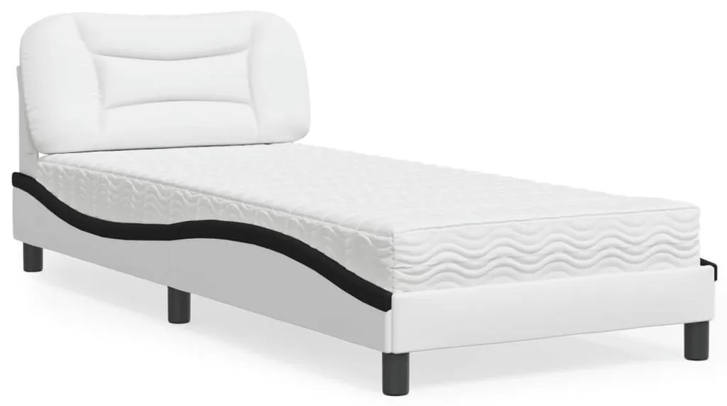 Letto con materasso bianco e nero 90x190 cm in similpelle