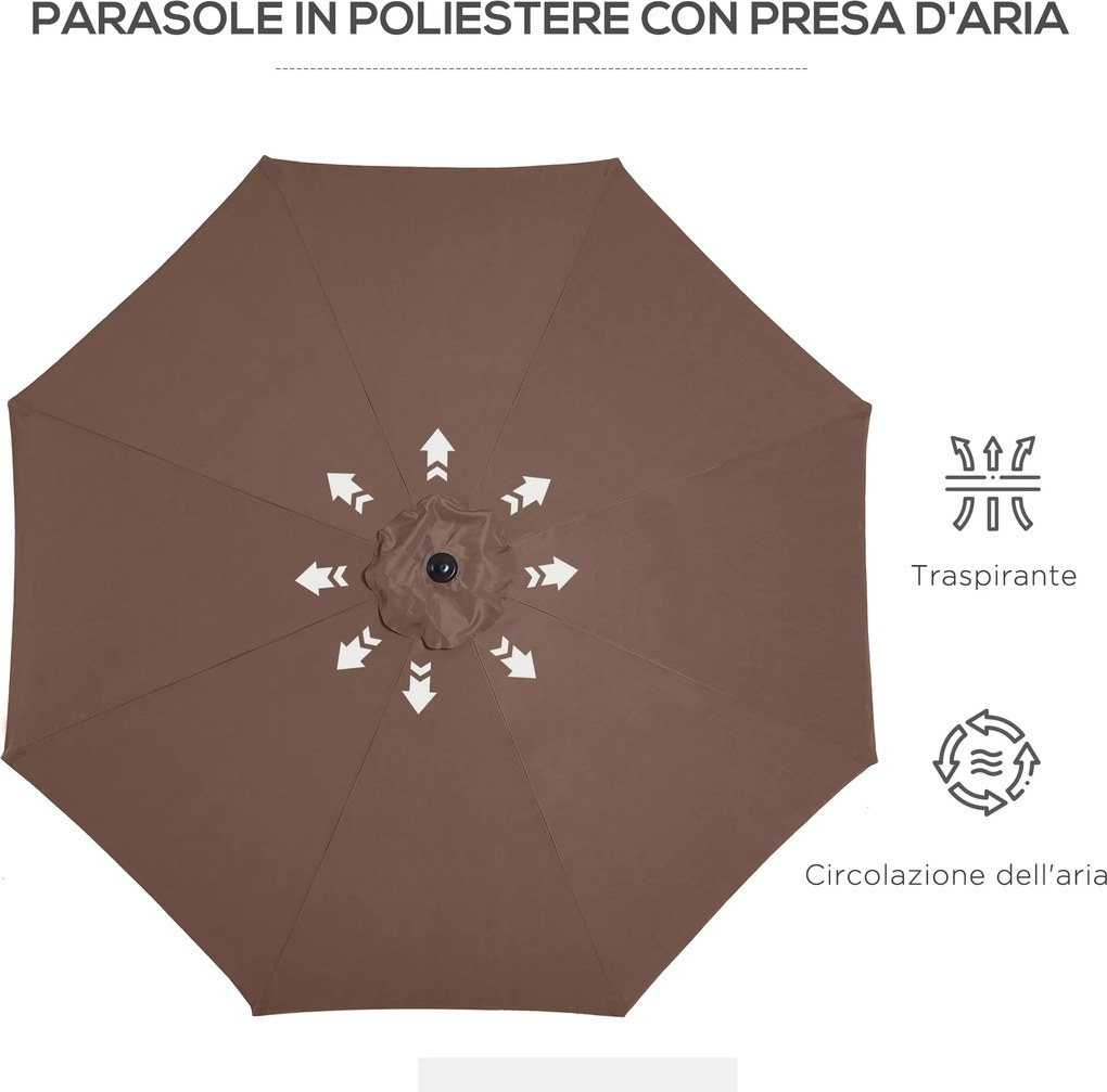 Ombrellone da Giardino 3x2.45 m Palo Ø38 mm in Acciaio Inclinabile Caffè...