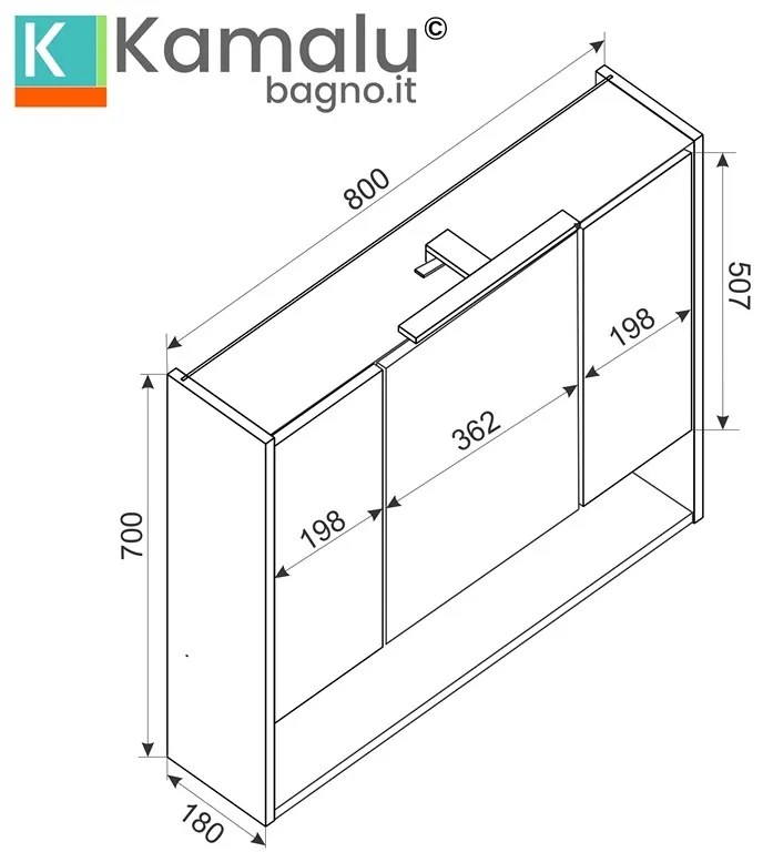 Kamalu - Composizione bagno cannettata 80 cm rovere chiaro | LAC-IRIDE-80