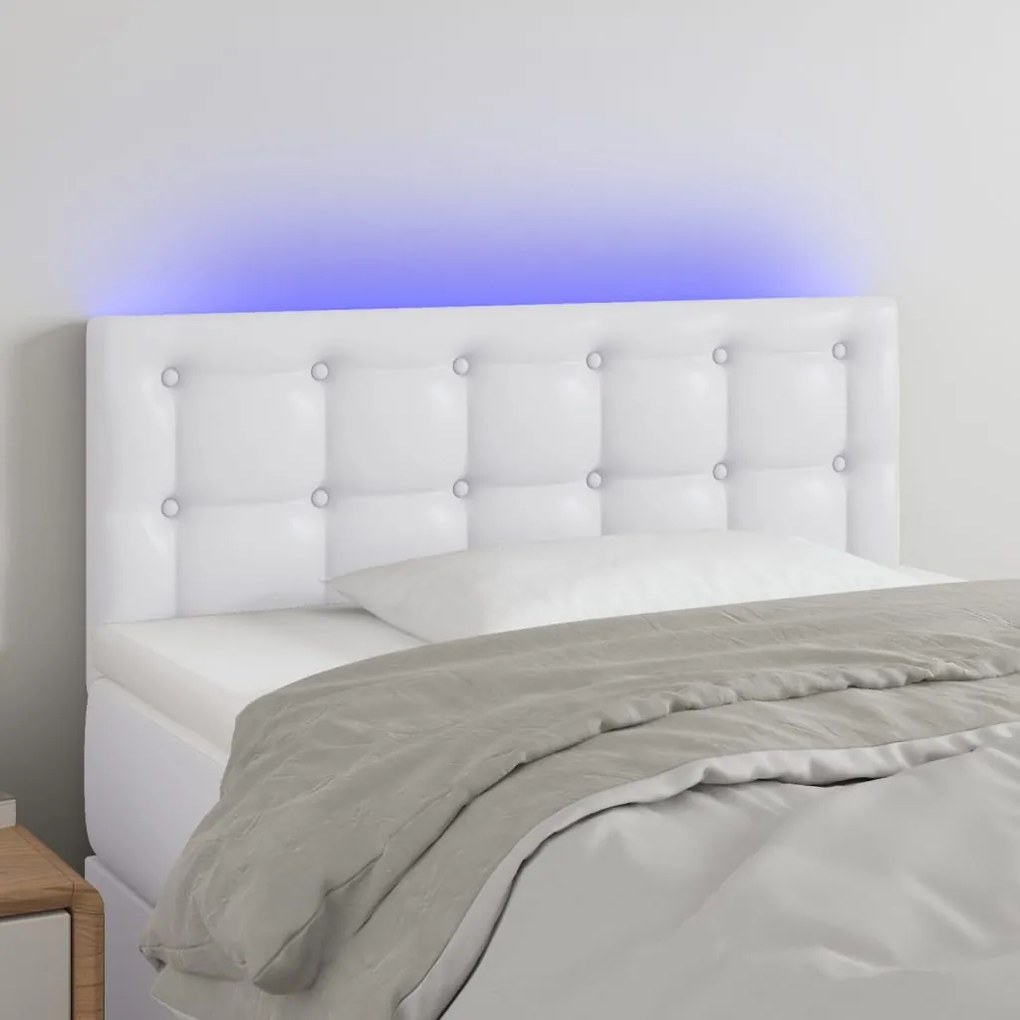 Testiera Bianco A Led 100x5x78/88 Cm İn Similpelle /