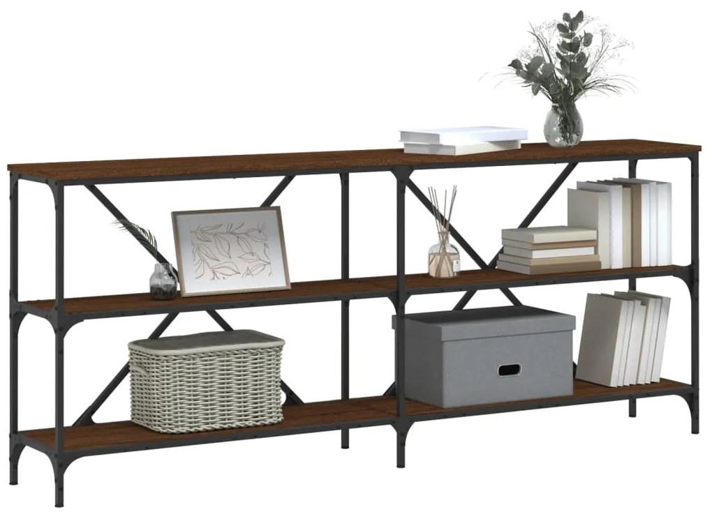 Tavolo consolle rovere marrone 180x30x75 cm multistrato e ferro
