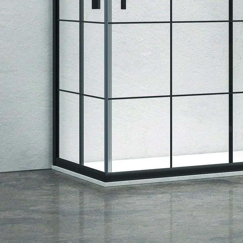 Kamalu - box doccia 130x80 colore nero opaco vetro a quadrati neri nico-b1000