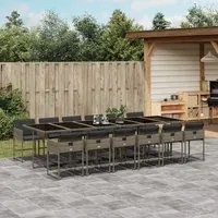 Set da Pranzo da Giardino 13pz con Cuscini Grigio in Polyrattan 3278071