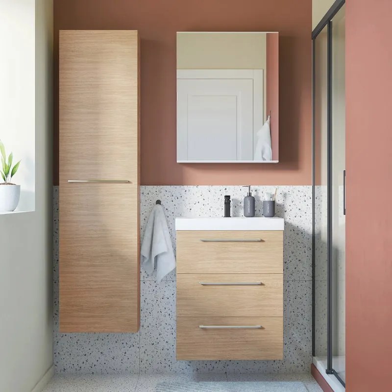 Mobile da bagno sospeso sotto lavabo L 60 x H 73 x P 46 cm rovere lucido, 3 cassetti SENSEA Remix