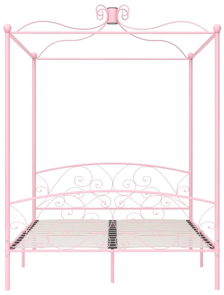 Letto a Baldacchino Rosa in Metallo 160x200 cm