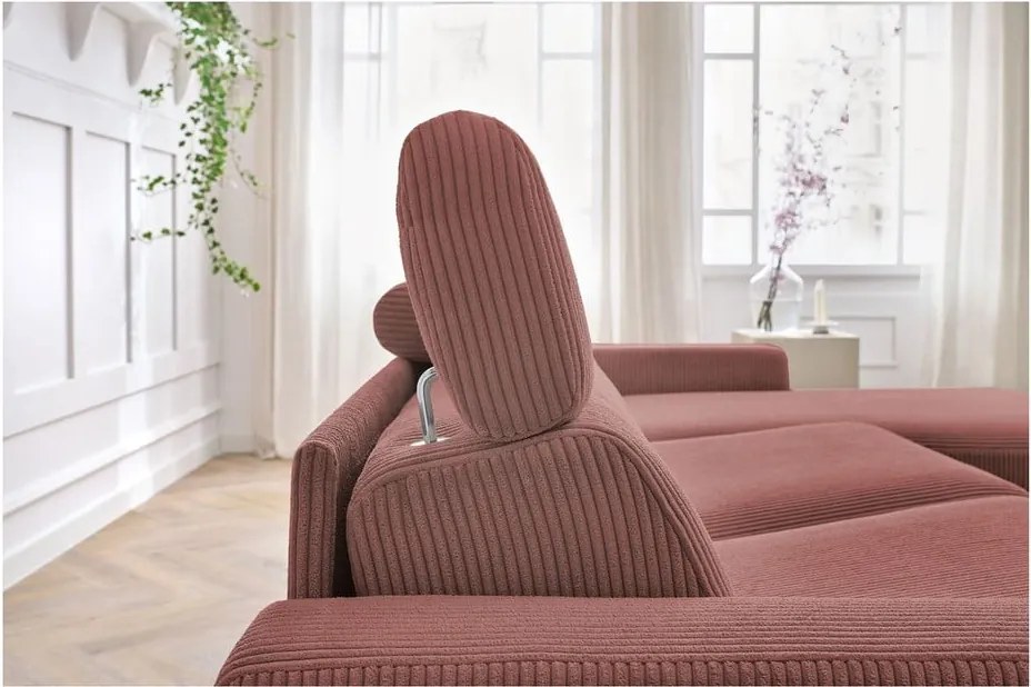 Divano angolare rosa allungabile (con composizione variabile) con rivestimento in velluto a coste Monaco – Bobochic Paris