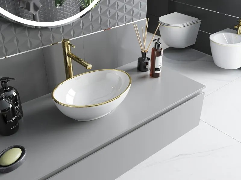 Mexen Elza lavabo da appoggio 40 x 33 cm, bianco/oro bordo - 21014005
