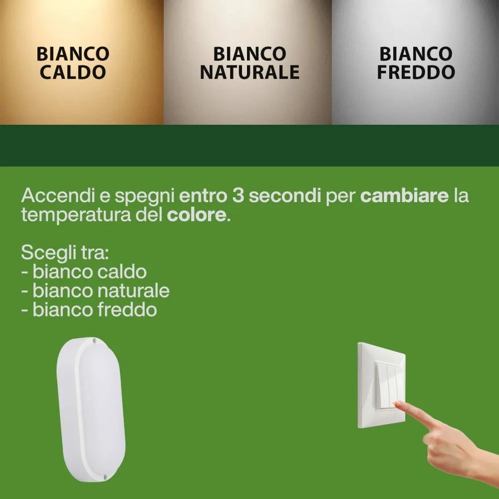 Plafoniera LED da Esterno 15W, IP65, Ovale, CCT - Bianco Variabile Colore Bianco Variabile CCT