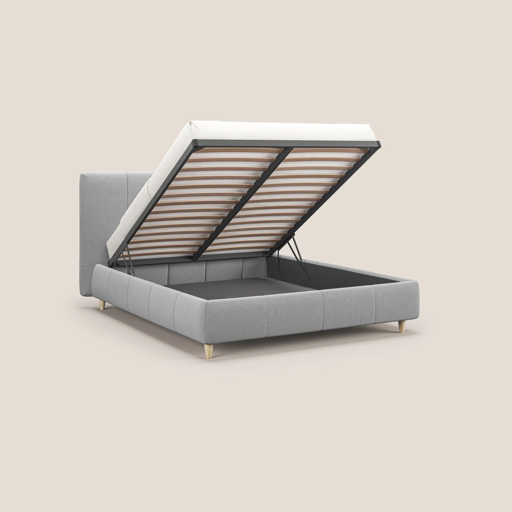 Laura letto imbottito contenitore e sfoderabile in microfibra velluto impermeabile T09 grigio chiaro