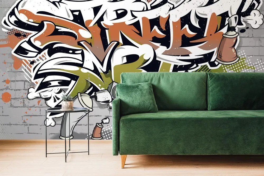 Carta da parati autoadesiva – Scritta Street Art arancione con spray