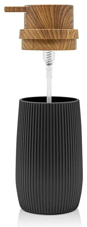 Set bagno da appoggio Blob in plastica liscia nera con dettagli effetto legno
