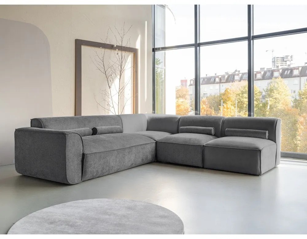 Divano angolare componibile grigio (con penisola a destra) Flex Felix – Miuform