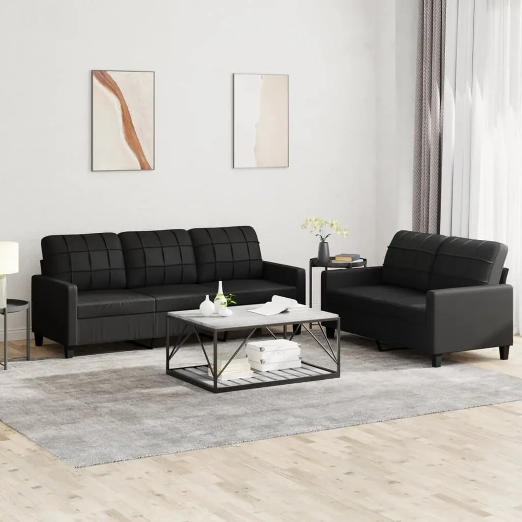 Set Di Divani 2 Pz Con Cuscini Nero İn Similpelle /