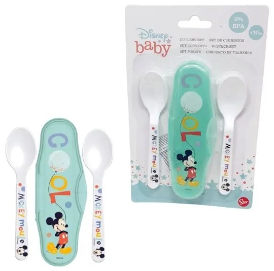 Trade Shop - 2 Cucchiai Per Bambini Prima Pappa Topolino Con Astuccio Mickey Mouse