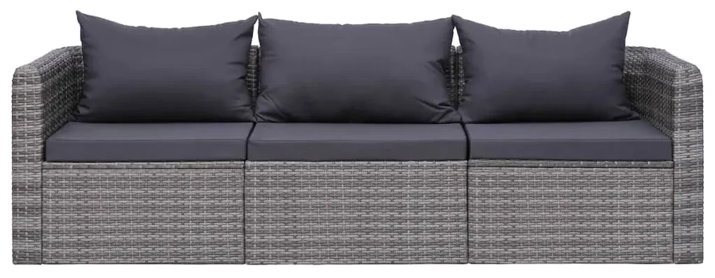 Set divani da giardino 3 pz con cuscini grigio in polyrattan