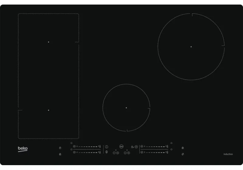 Beko HII84541IFT: Piano a Induzione, 4 Zone con 1 Sezione IndyFlex, 80 cm. Colore del prodotto: Nero, Posizionamento dell'apparecchio: Da incasso,