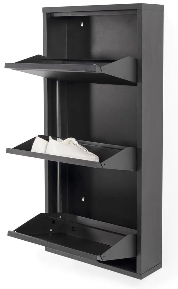 Scarpiera nera in metallo con ante ribaltabili 50x103x15 cm Billy – Spinder Design