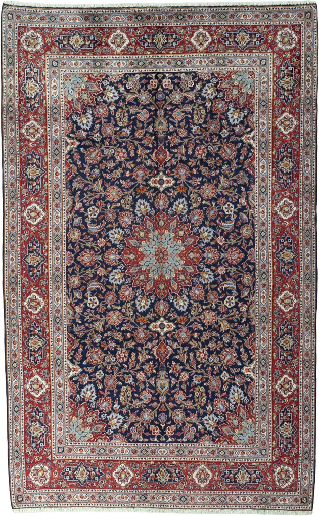 Kashan Tappeto 210x330 Blu (Iran) Annodato A Mano