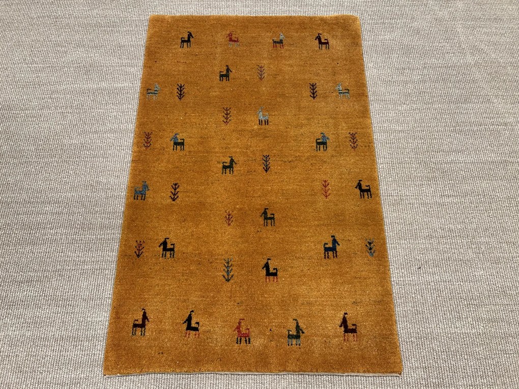 Gabbeh Tappeto 130 x 90 Giallo (Iran) Annodato A Mano