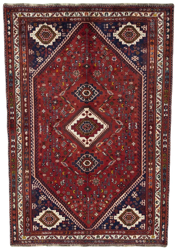 Shiraz Tappeto 270x180 Rosso (Iran) Annodato A Mano