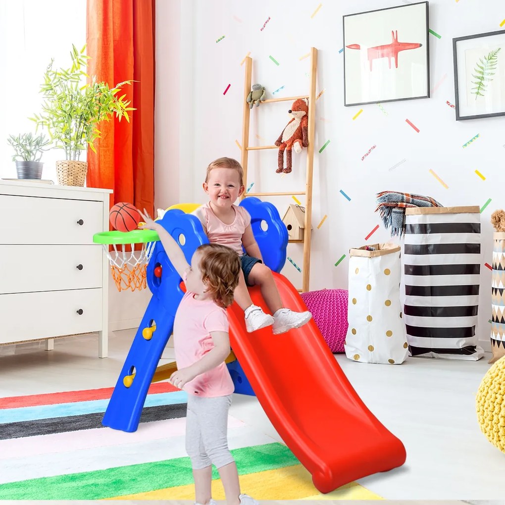 Costway Scivolo con cerchio di pallacanestro per bambini 3-8 anni Capacità di Carico 50kg