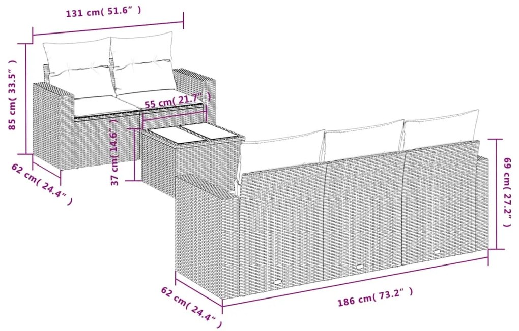 Set divano da giardino 6 pz con cuscini grigio in polyrattan