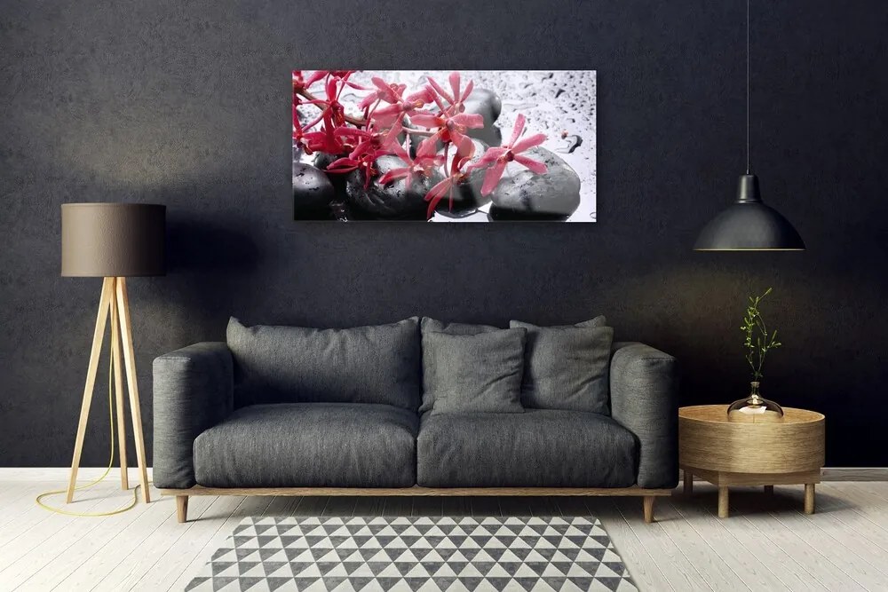 Quadro in vetro Pietre di fiori d'arte 100x50 cm