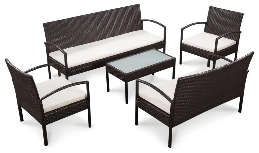 Set divani da giardino 5 pz con cuscini in polyrattan marrone